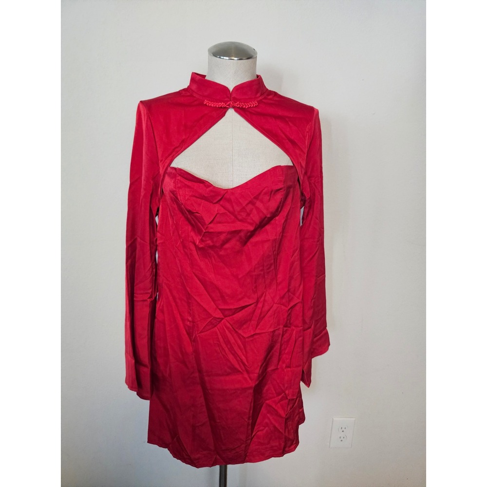 Dressin Red Cutout Mandarin Collar Mini Dress Long‎ Sleeve Womens XL New